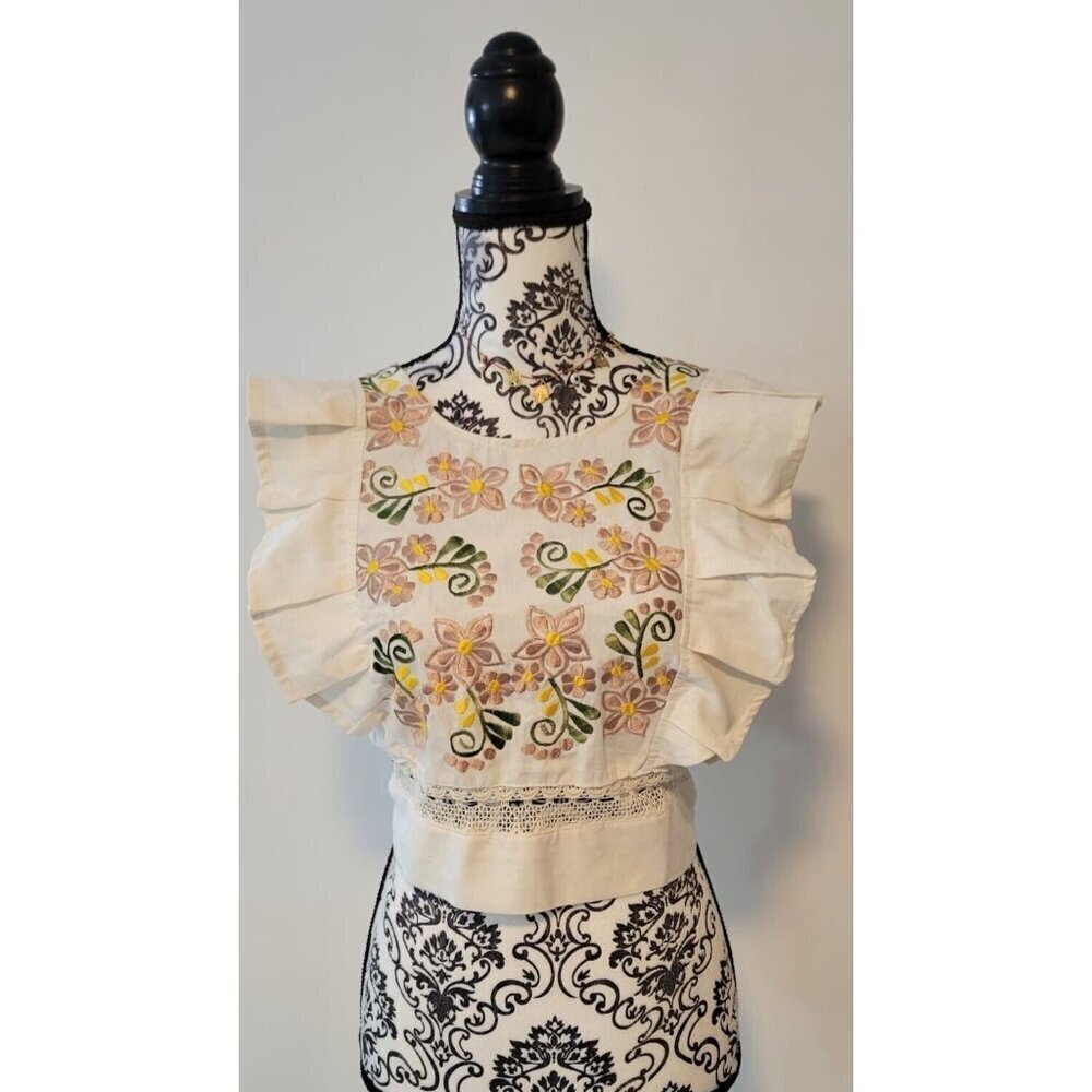 Embroidered Traditional Mexican Flutter Sleeve Lightweight Blouse Women's XS